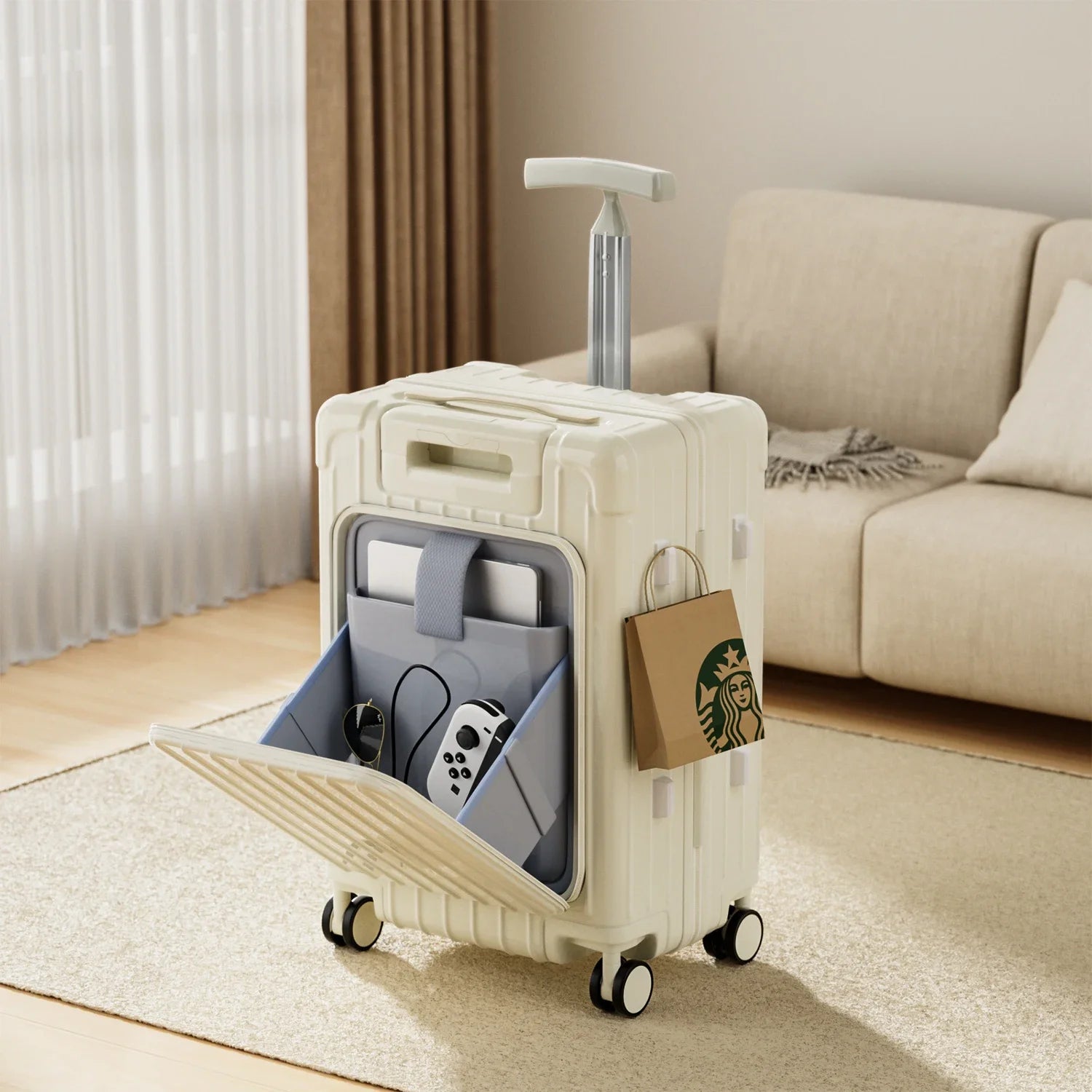 Kid Suitcase Front Opening Boarding Case Laptop Trolley Case Luggage with Spinner Wheels Carry on Luggage for Travel