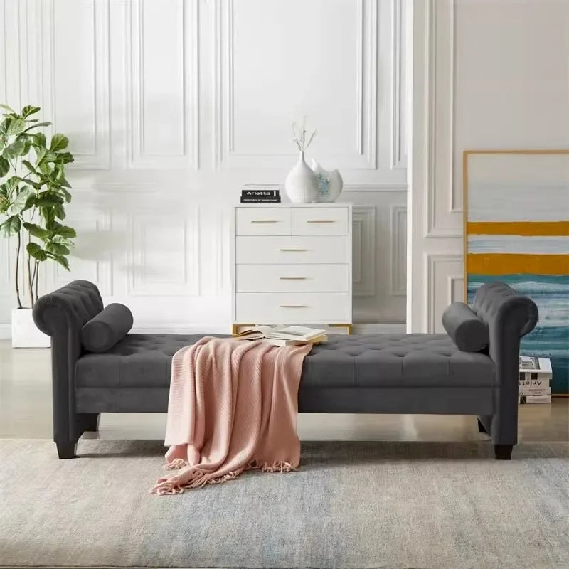 A Cotton Linen Bed End Stool Living Room Leisure Sofa Stool Soft Bag Pull Button Bench Door Door Shoe Stool