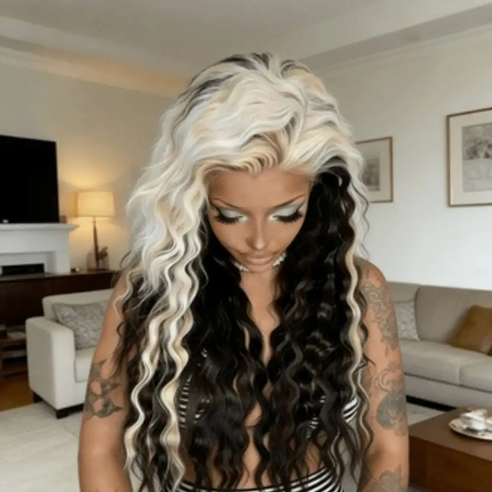 Lace Front Wig – Body Wave – Brazilian Hair – Highlight White Black | KIMLUD