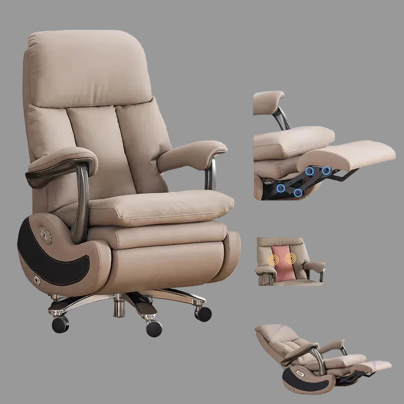 Leather Executive Swivel Chair Massage — Beige | KIMLUD