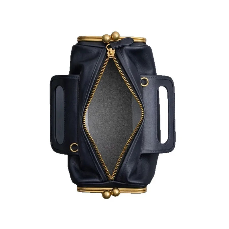 Pillow Faux Leather Handbag Two Clip — Black | KIMLUD