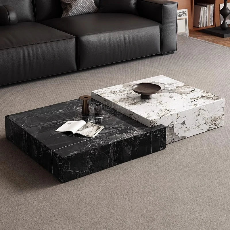 Rock Slab Coffee Table Minimalist Italian — Black-and-White Marble | KIMLUD