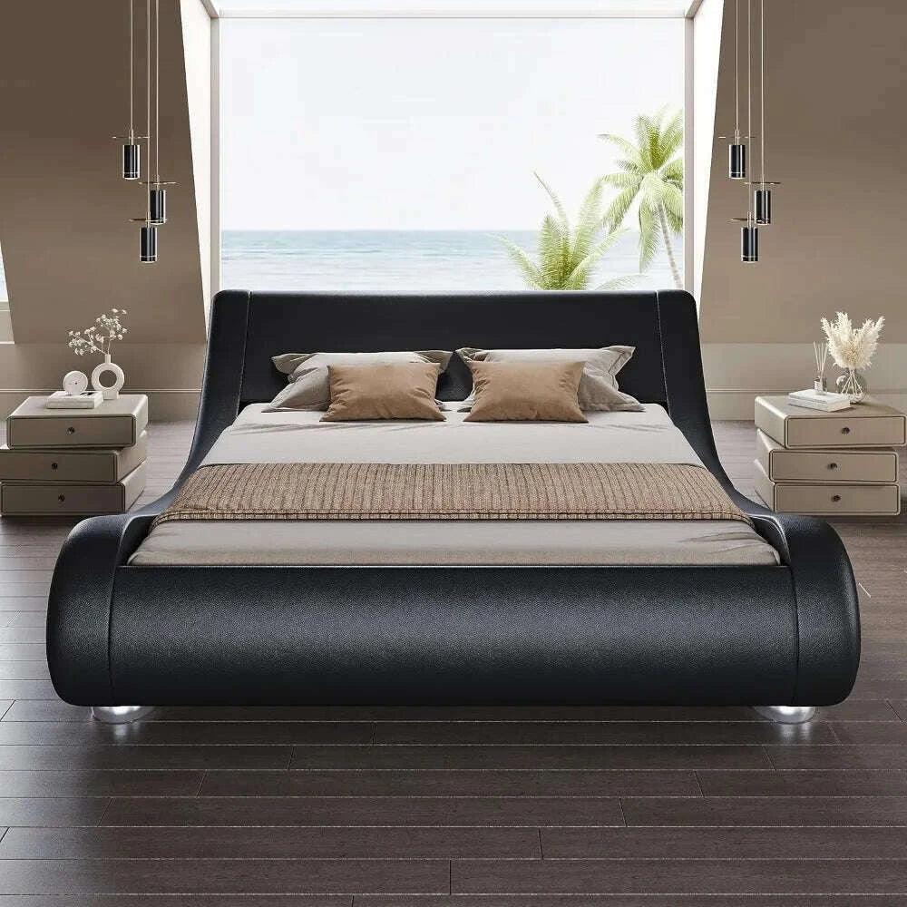 queen-size-bed-frame-with-faux-leather-ergonomics-headboard-no-box-spring-needed-easy-assembly-queen-size-bed-framekimlud-womens-fashion-34622260