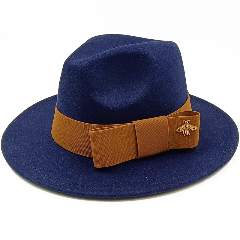 Low price wholesale Fedora hats Winter jazz monochrome bow elastic band men and women red jazz hats Fedora hats sombrero hombre - KIMLUD