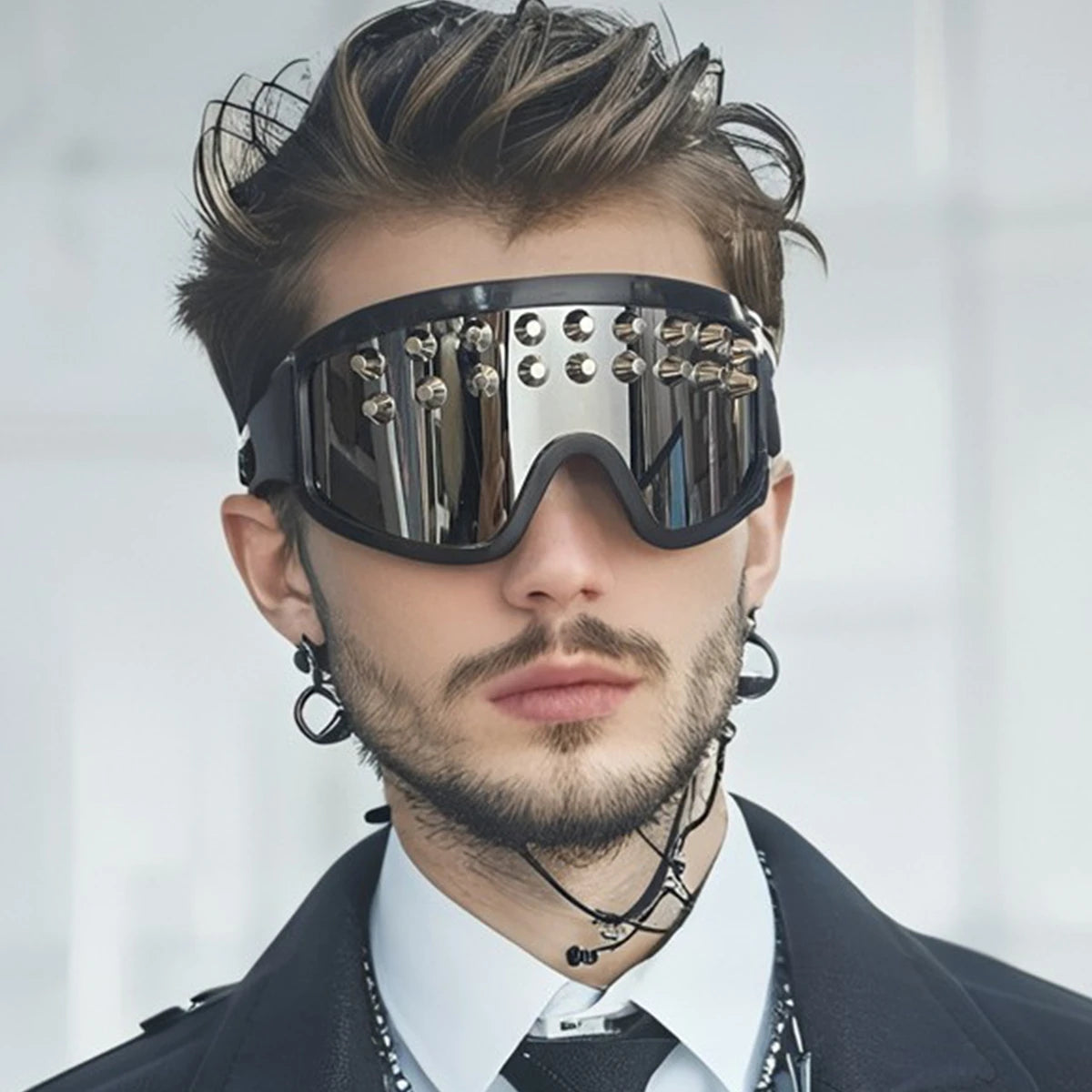 Metal Rivet Large-Frame Goggles Sunglasses — Black | KIMLUD