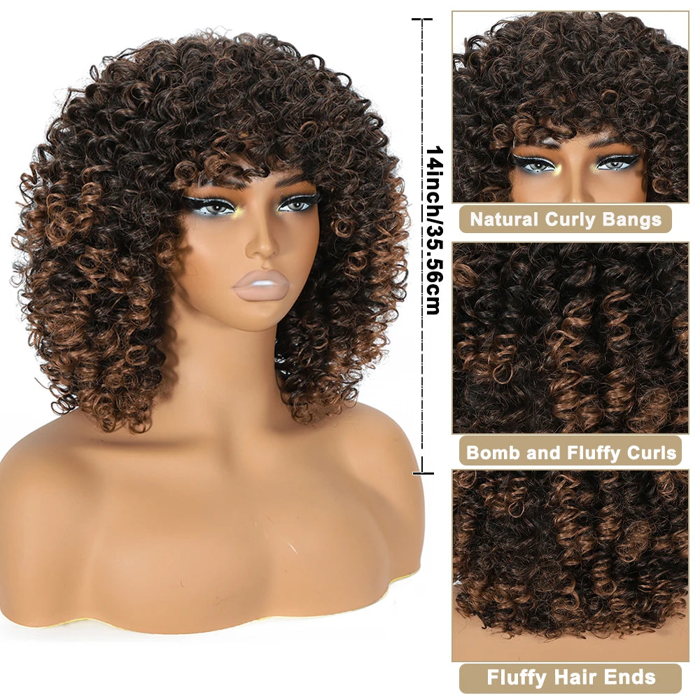 Afro Kinky Curly Wig Hair Wigs Synthetic Heat Resistant — Blonde | KIMLUD