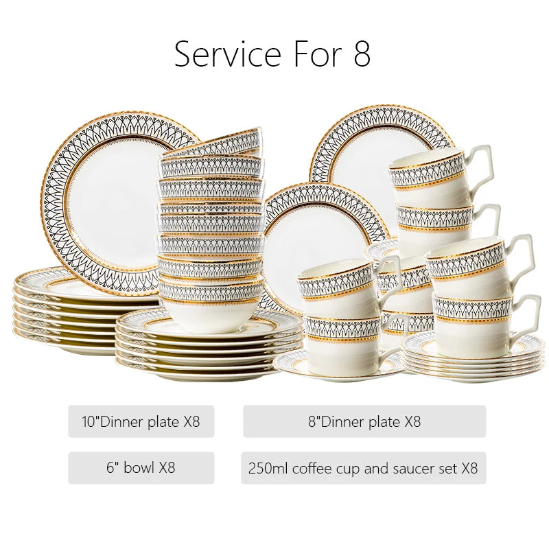 Nordic Bone China Dinner Plates Set Rimmed In Gold — White | KIMLUD