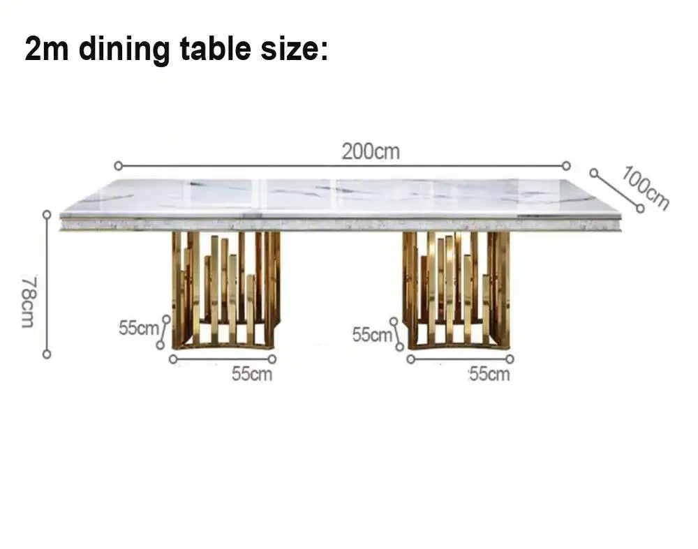 Marble Dining Table Rectangular With Stainless Steel Frame And Marble Surface — White | KIMLUD