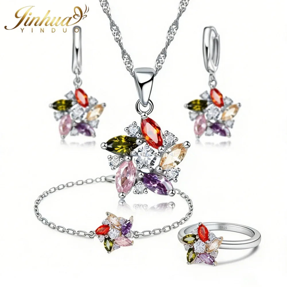 Sterling Silver Jewelry Set Windmill CZ — Turquoise | KIMLUD