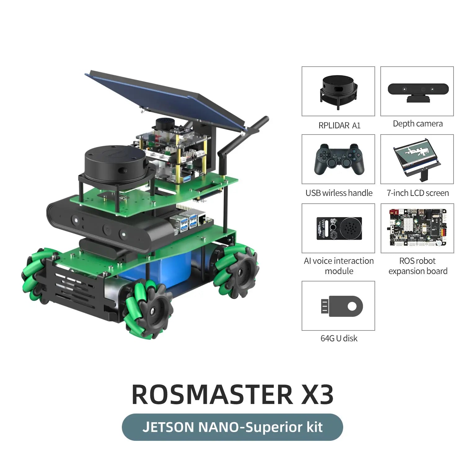 ROSMASTER X3 ROS2 Robot Aluminum Alloy Frame Autopilot Lidar Mapping for Jetson NANO Orin NX SUPER Orin NANO SUPER Raspberry Pi5