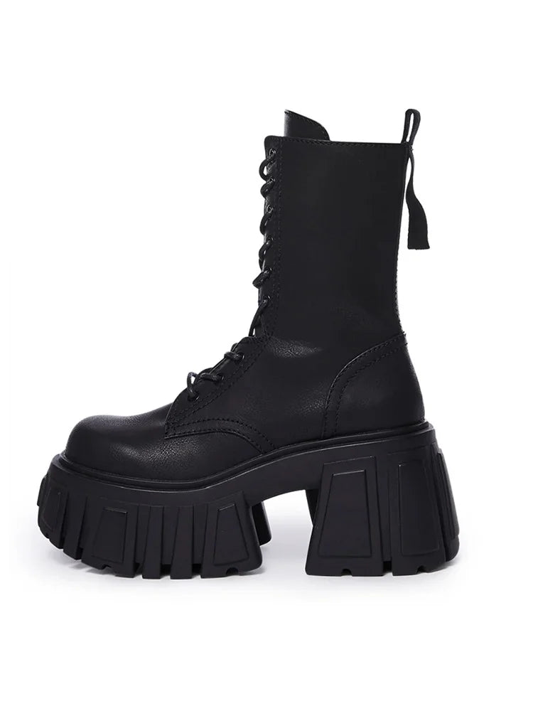 Women Punk Boots 8cm Platform Classic Versatile Design Shoes Leather Cool Boot Chunky High Quality Lace Up Casual Outdoor Shoes