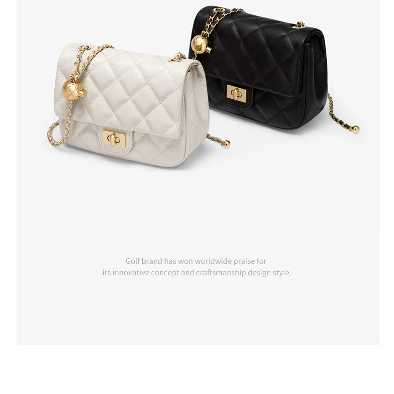 Leather Chain Crossbody Bag With Structured Small Square Silhouette And Polished Hardware — Black | KIMLUD