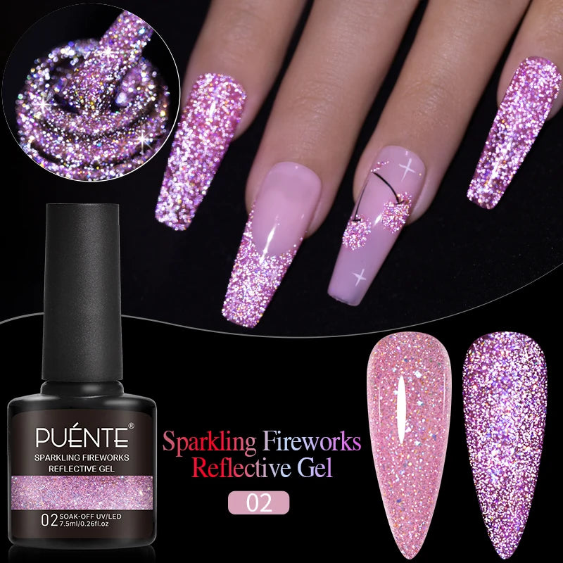 Reflective Glitter Gel Nail Polish Multidimensional Holographic Sparkle, UV-Curable Finish — Pink Lilac | KIMLUD