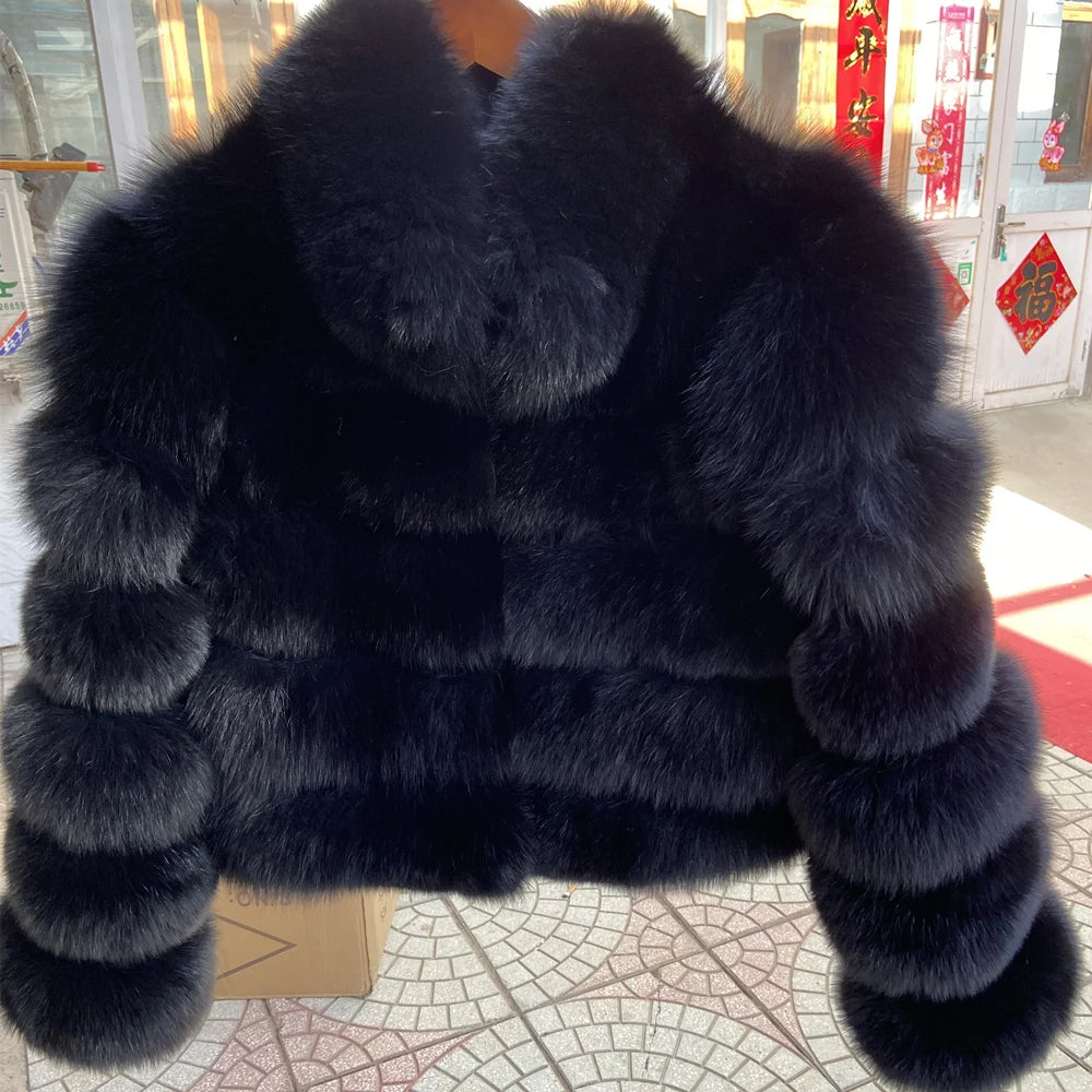 QUEENTINA Fox Fur Coat Real Winter New Outwears Women's Fashion Luxury Jacket High Quality Clothing Natural And Stand Collar