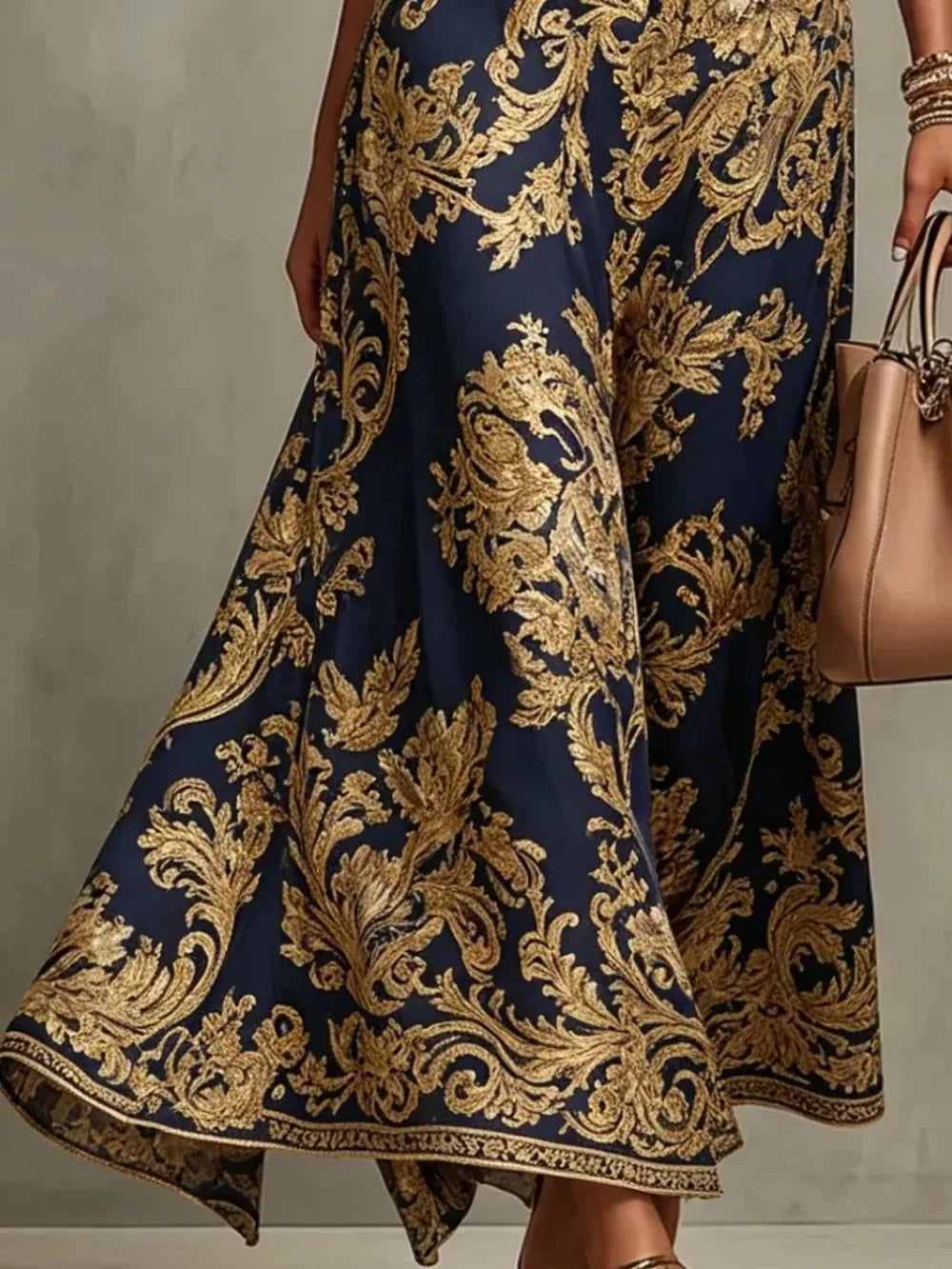 Maxi Dress – Baroque Print Halter Neck – Polyester A-Line | KIMLUD