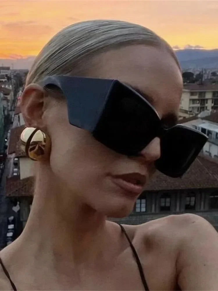 Oversized Sunglasses Square Frame Plastic — Black | KIMLUD