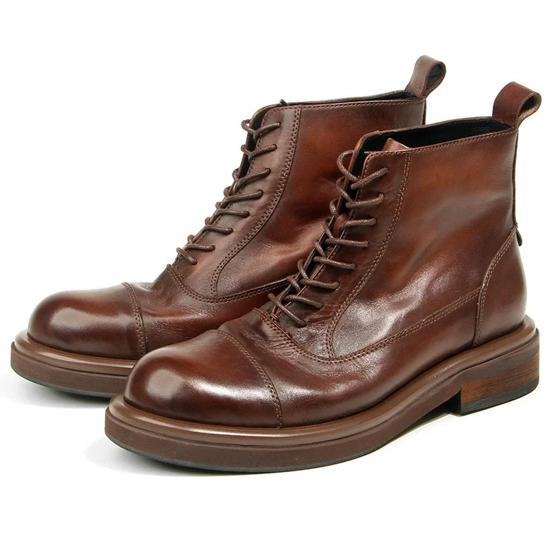 high-quality Men's boots Genuine leather Motorcycle boots Handmade leather boots Business high top formal shoes wear resistant