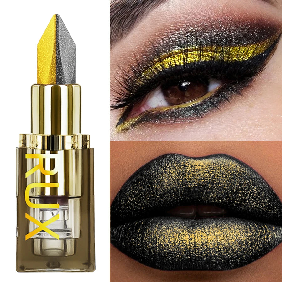 KIMLUD, 1pc Two-tone Color Glitter Lipstick Non-stick Cup Matte Black&yellow Lip or Eye Makeup Diamond Lipstick or for Eye Shadow Gifts, KIMLUD Womens Clothes