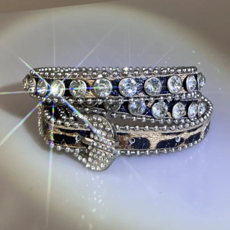 Belt – Leopard Rhinestone Bling – Metal PU – Leopard | KIMLUD