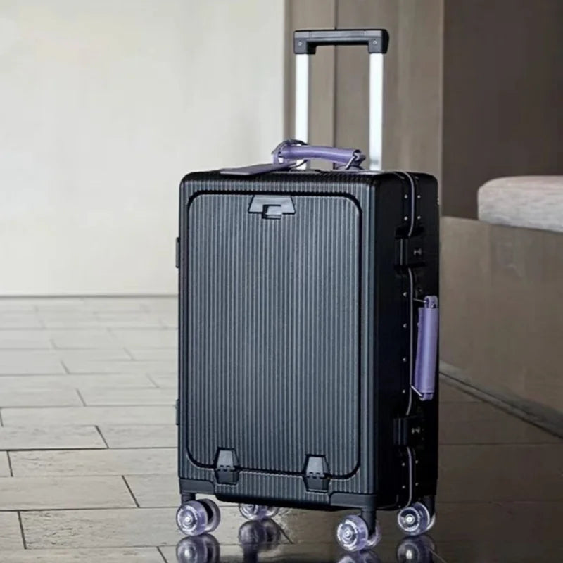 Aluminum Front-Opening Carry-On Luggage — Deep Navy With Mint Accents | KIMLUD