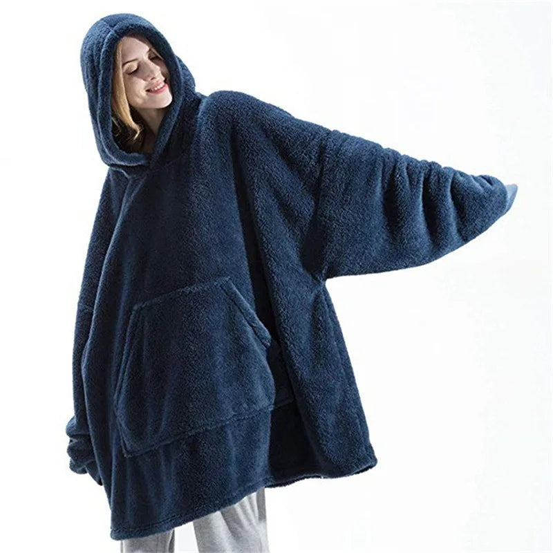 Hoodie Blanket - Oversize - Double-Faced Fleece Polyester Cotton | KIMLUD