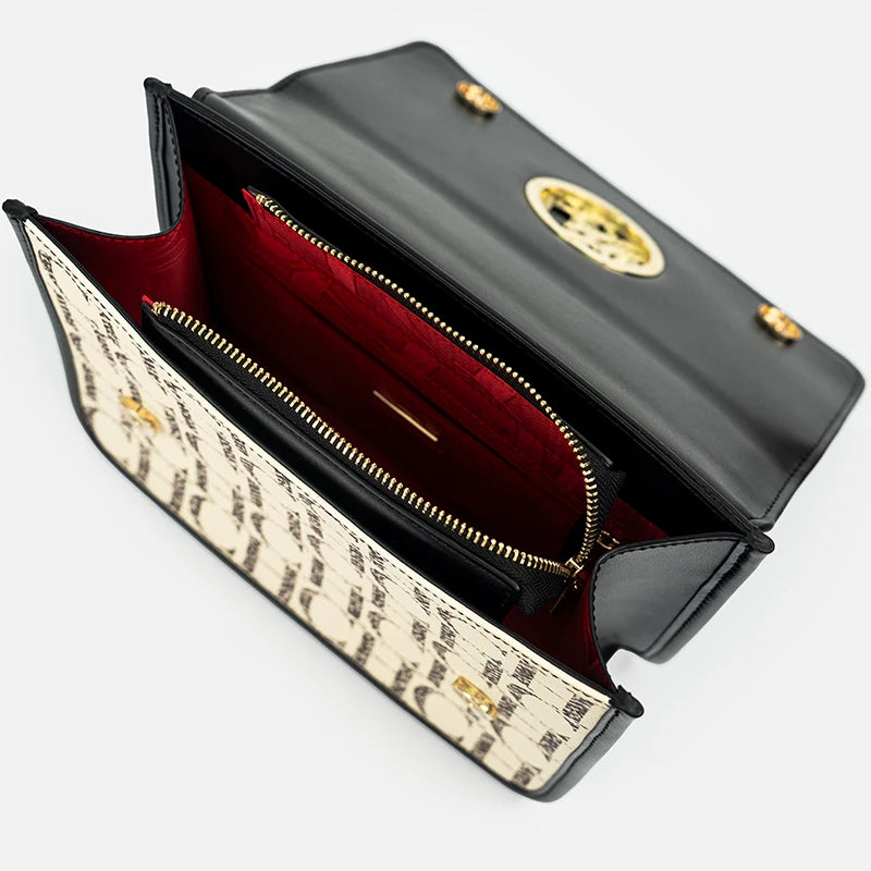 Letter-Embossed PVC Shoulder Bag Gold Medallion — Black | KIMLUD