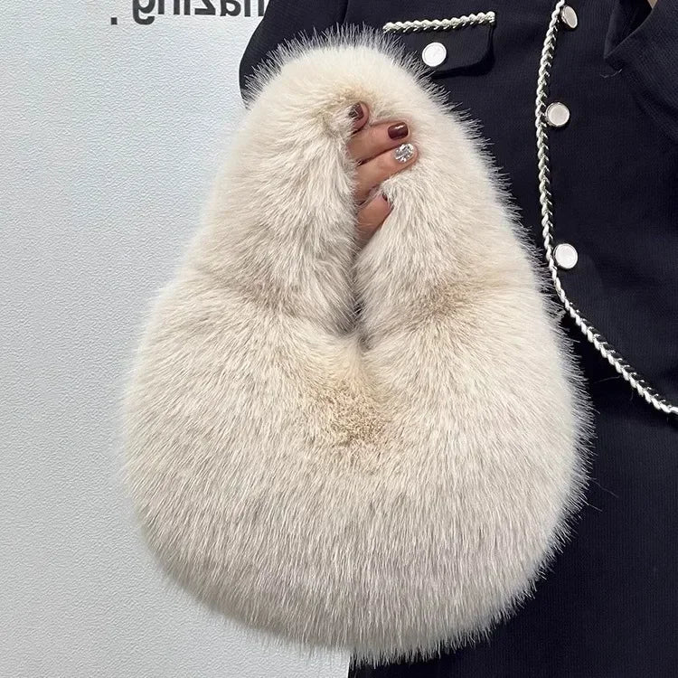 Soft Plush Women's Small Handbags Simple Faux Fur Female Fluffy Clutch Purse Winter Fashion Furry Tote Solid Color Shoulder Bags