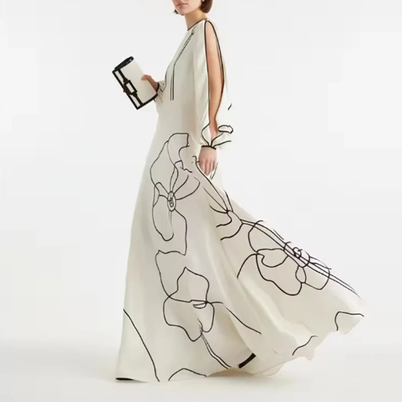 Boho Ruffle Maxi Dress - Color Block - Polyester | KIMLUD
