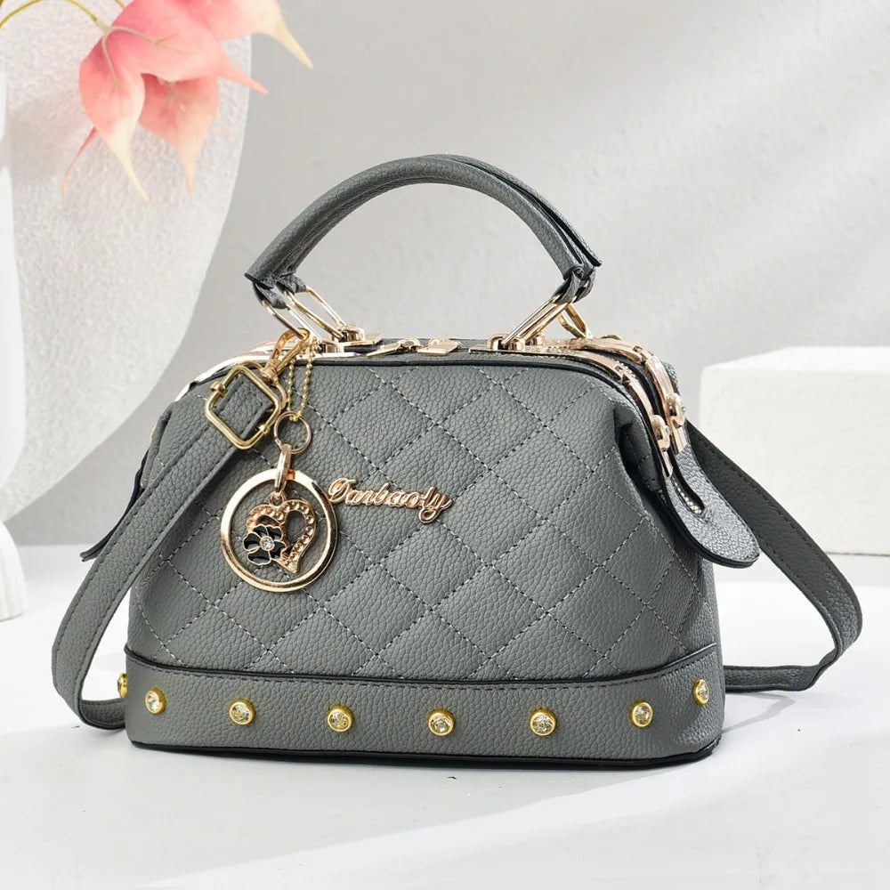 PU Leather Square Bag Rivet Crossbody — Black | KIMLUD
