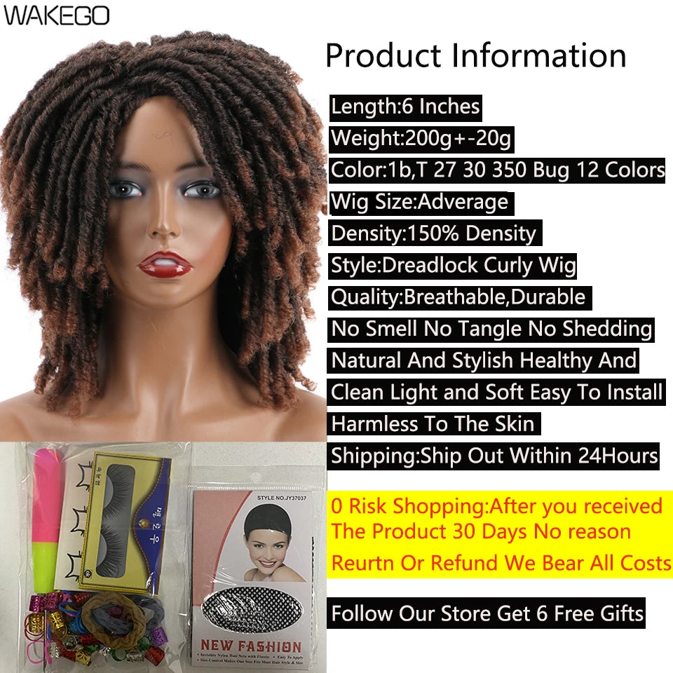 Short Dreadlock Wig Curly Synthetic Twist Faux Locs — Multicolor | KIMLUD