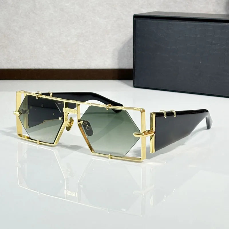 Metal Hexagon Sunglasses With Acetate Frame — Tortoiseshell Brown | KIMLUD