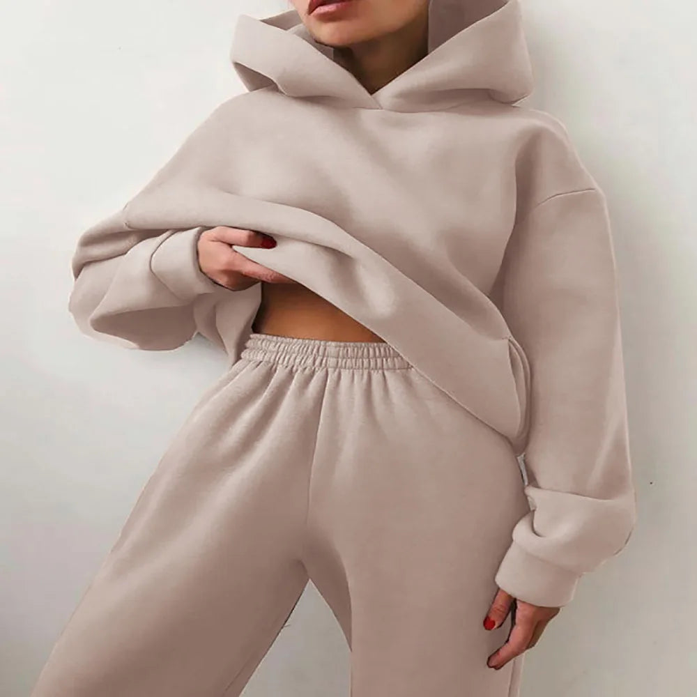 Fleece Hooded Two-Piece Set Cozy Winter Essential — Black | KIMLUD