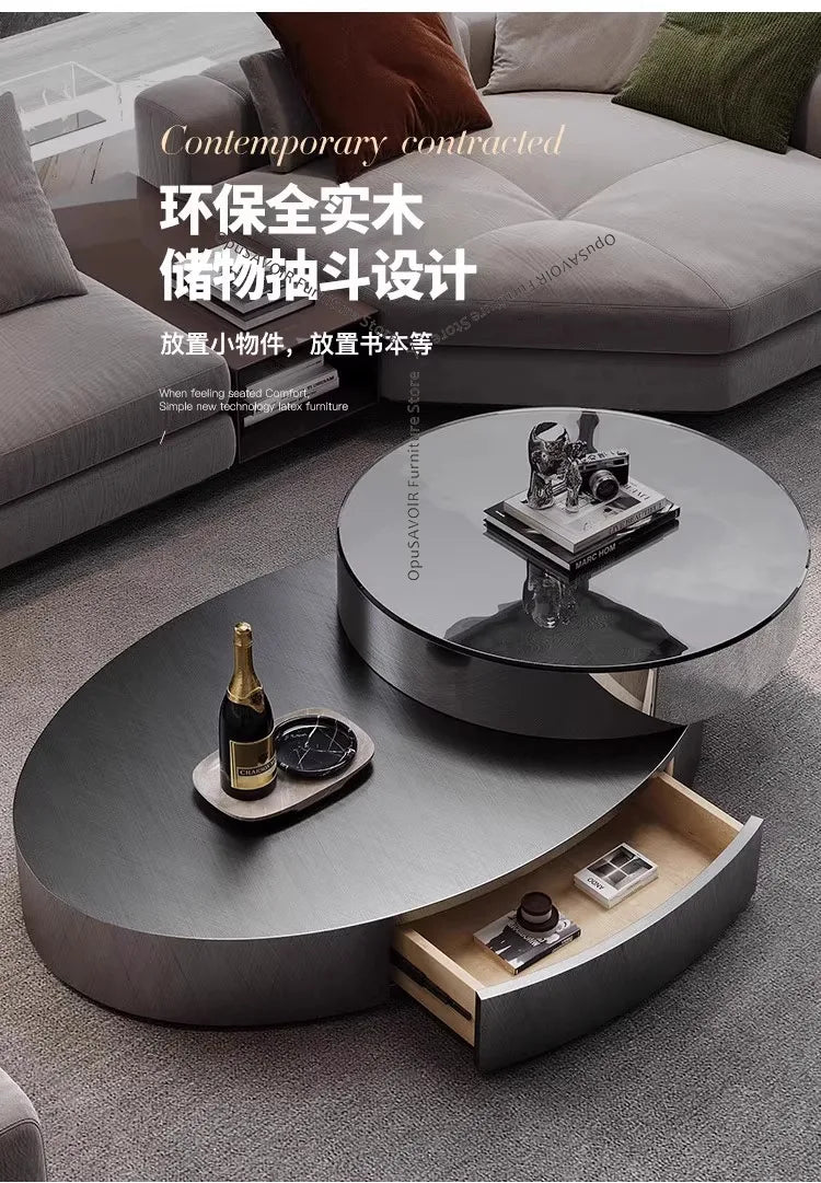 Italian Luxury Coffee Tables Oval Rotating Center — Champagne Gold | KIMLUD