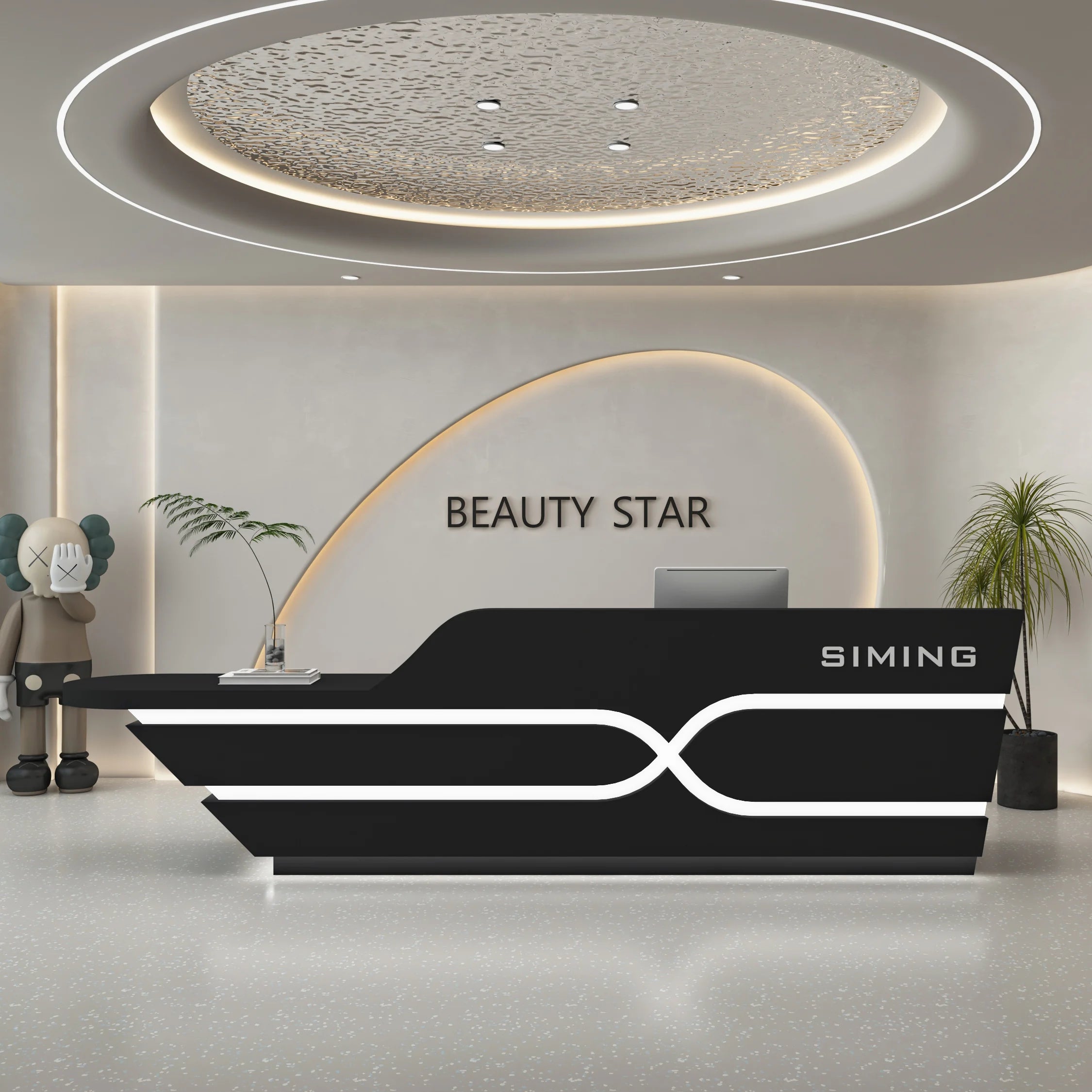 Sculpted Reception Desk LED Halo — Cool Gray | KIMLUD