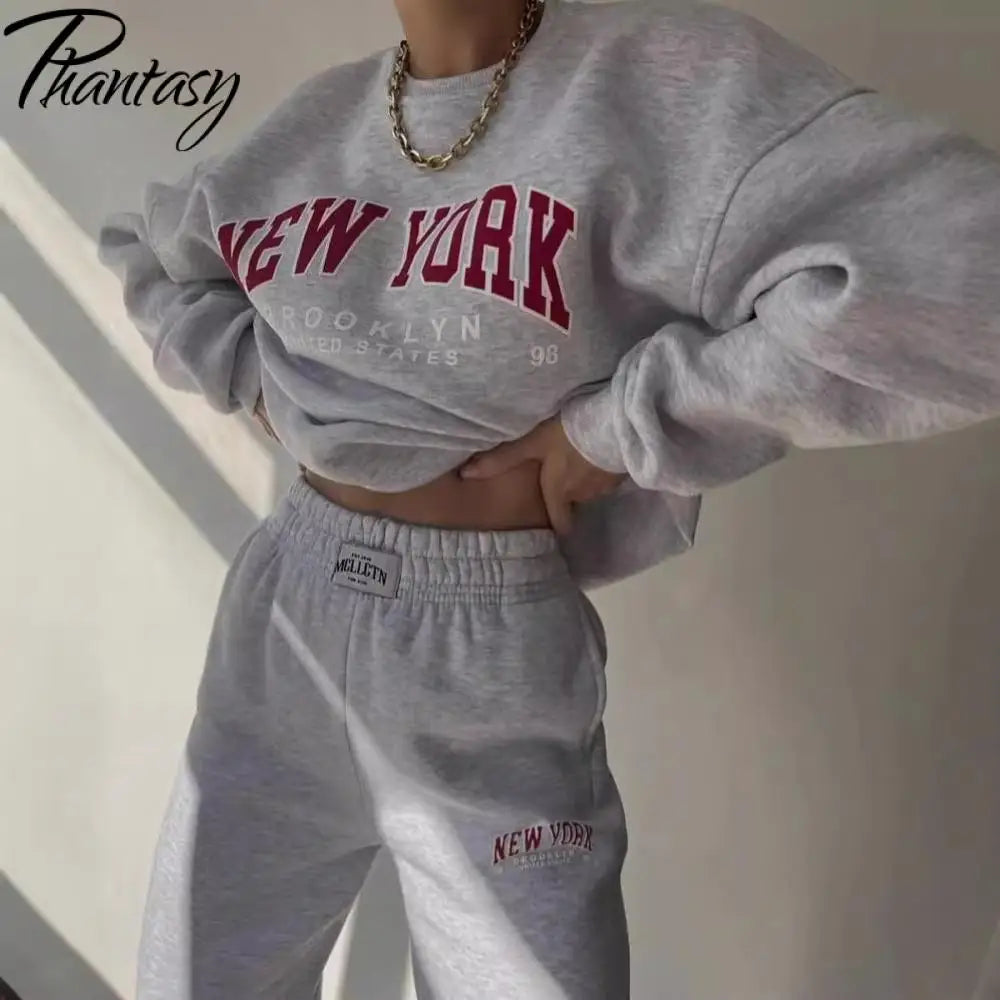 Soft Cotton Tracksuit Letter Print — Ivory | KIMLUD