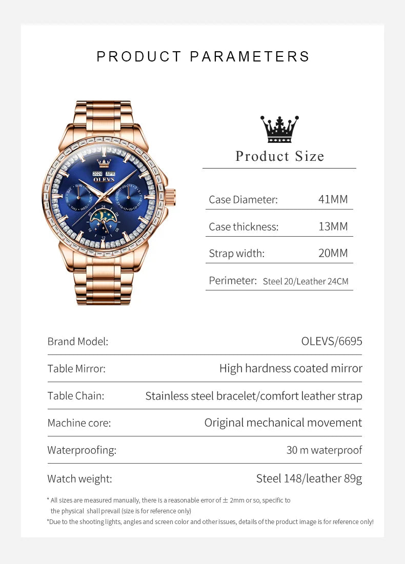 Moon Phase Automatic Rose-Gold Tone Stainless Steel Watch — Cobalt Blue | KIMLUD