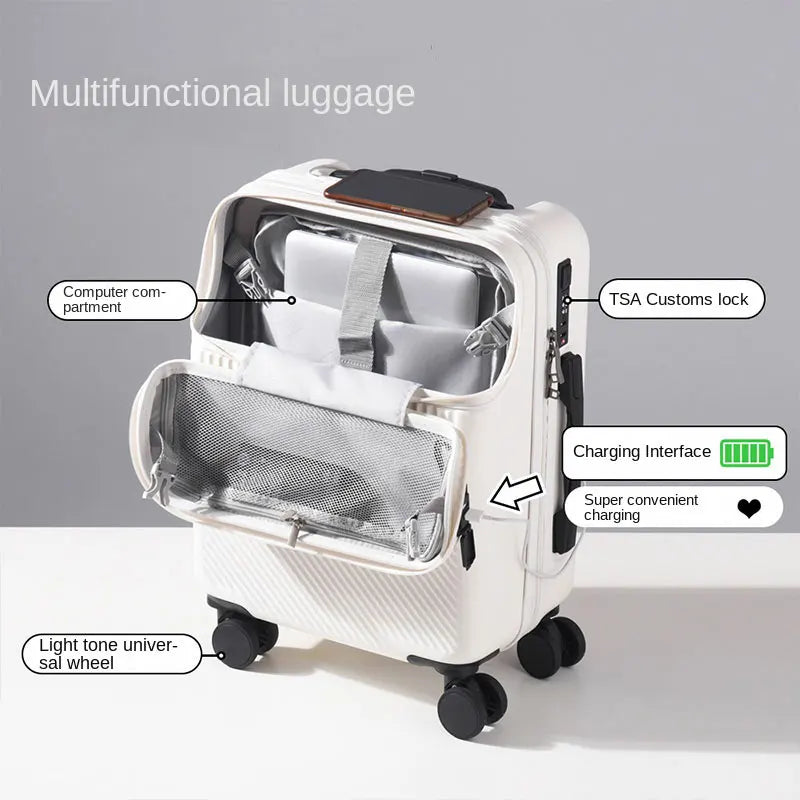 Luggage Front Opening Combination Box Charging Interface Multi-Function Trolley Box 20" Boarding Luggage Silent Universa Wheel