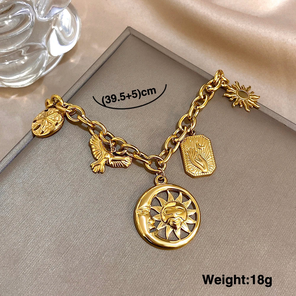 Necklace – Sun Moon Multi Accessory – Stainless Steel – Gold | KIMLUD