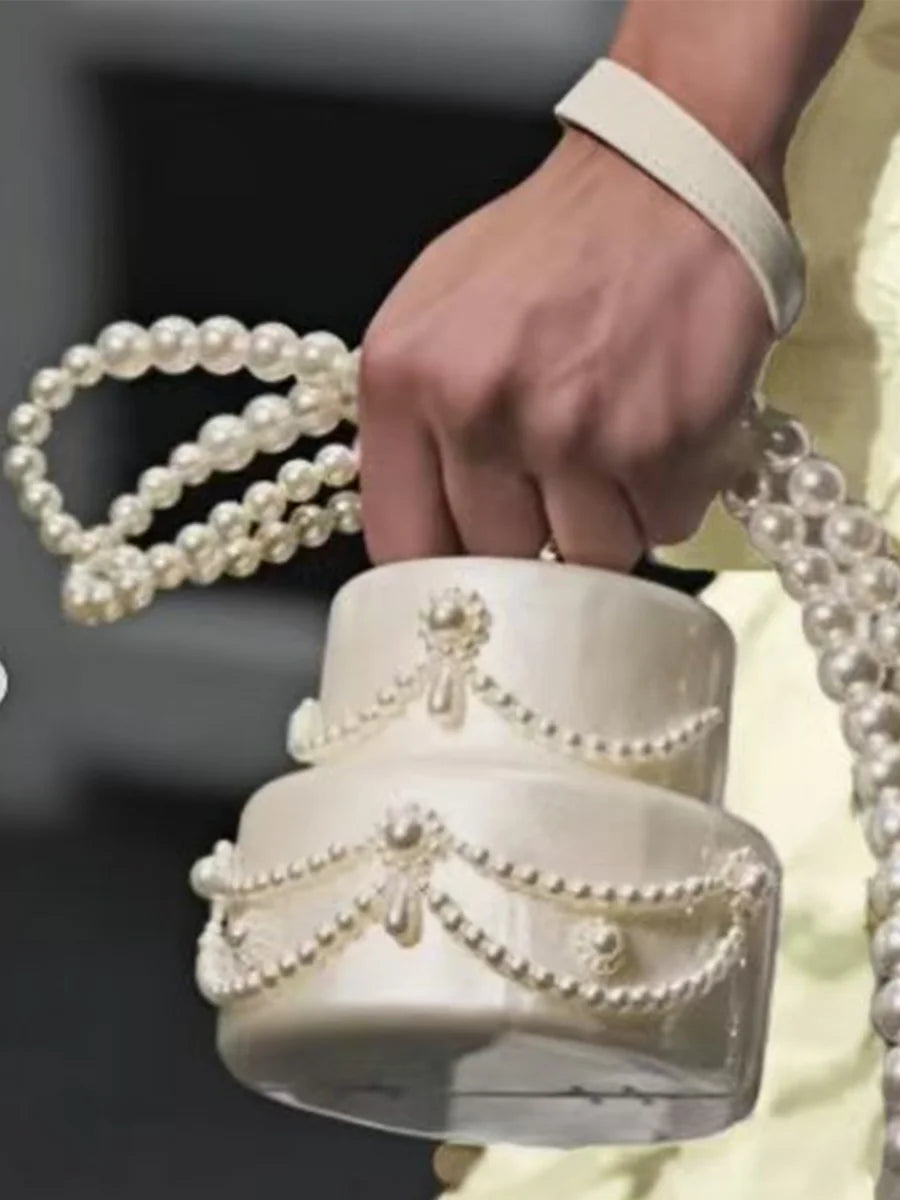 Acrylic Clutch Pearl Beading — Ivory White | KIMLUD