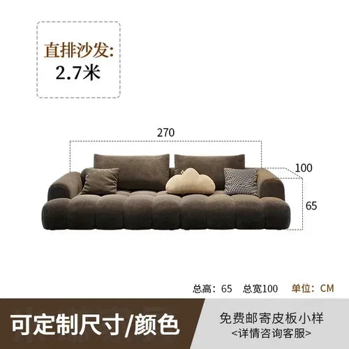 Plastic Upholstery Floor Recliner Sofa With Puffed Cushions And Modular Section — Brown | KIMLUD