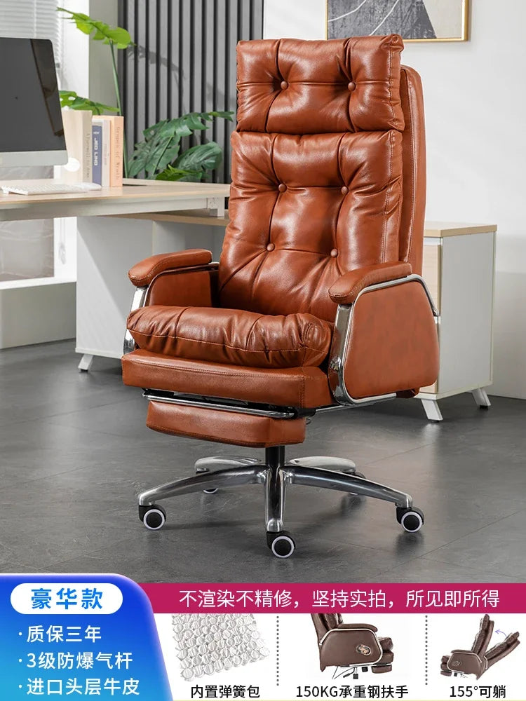 Leather Executive Chair — Tufted High-Back Recliner — Dark Brown | KIMLUD