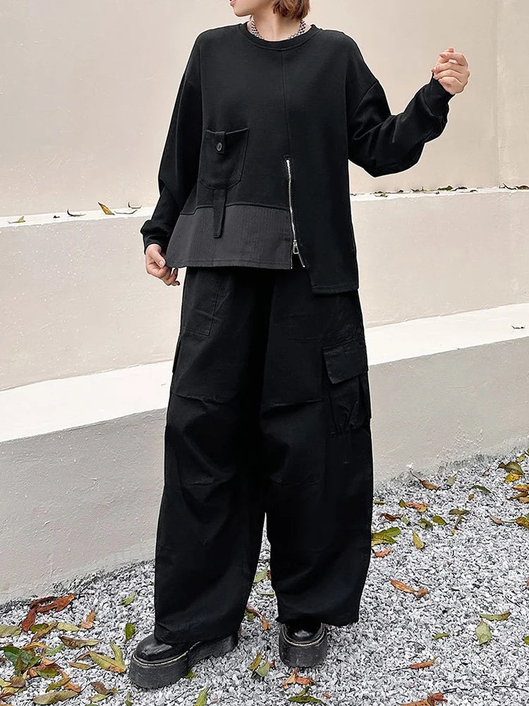 Sweatshirt - Pocket Zipper - Jersey - Black | KIMLUD