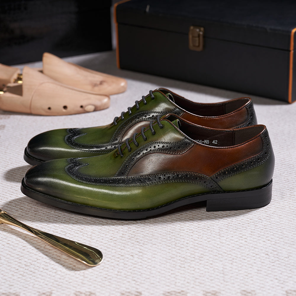 Luxury Italian Men&#39;s Oxfords Genuine Leather Brogue Wingtip Wedding Party Dress Shoes for Men Classic Lace-Up Office Formal Shoe