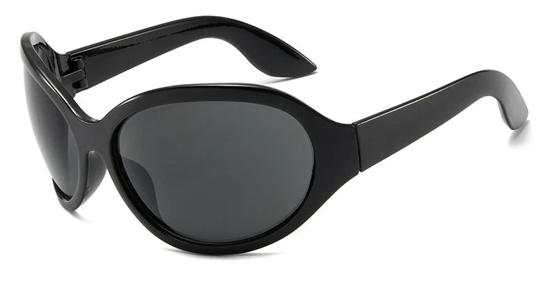 Oversized Y2K Sunglasses Wraparound Frames — Silver | KIMLUD