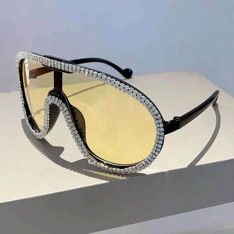 KIMLUD, Pilot Sunglasses Women For Female Luxury Brand Designer Oversized Sun Glasses Vintage Big Frame One Piece Diamond Crystal Shades, KIMLUD Womens Clothes