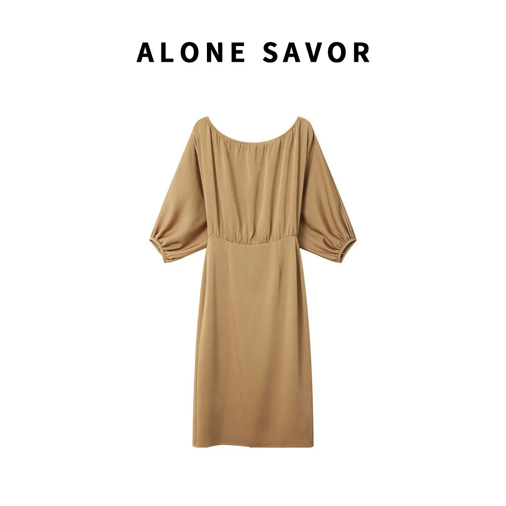 ALONE SAVOR Dragon Joy Summer Slimming Women's Dr oulder Bared Bubble Sve  ort Sve Polyester Fiber