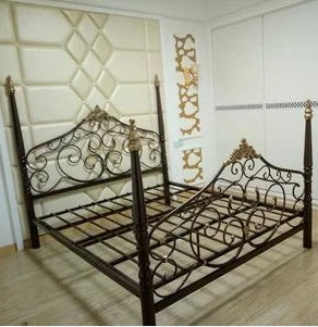 Retro European Wrought Iron Bed Frame Princess Iron — Antique Black | KIMLUD