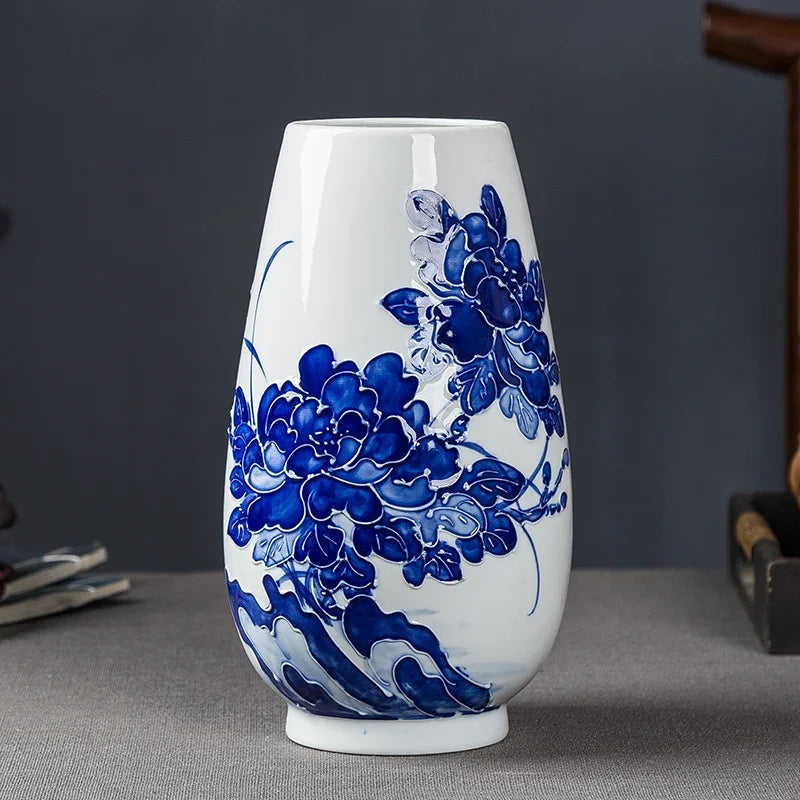 Jingdezhen-Chinese Blue and White Porcelain Flower Vase, Wealthy Bamboo, Living Room Desktop, Bloom Decoration, Hot, New