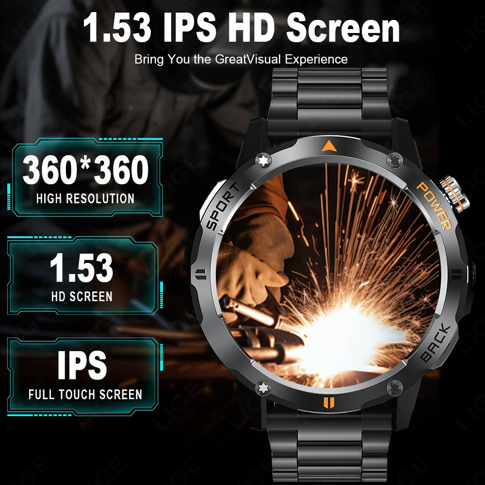 LIGE New Outdoor Compass Smart Watch 1.53'' Screen IP68 Waterproof Watches 400mAh Battery GPS Motion Trajectory For Android IOS