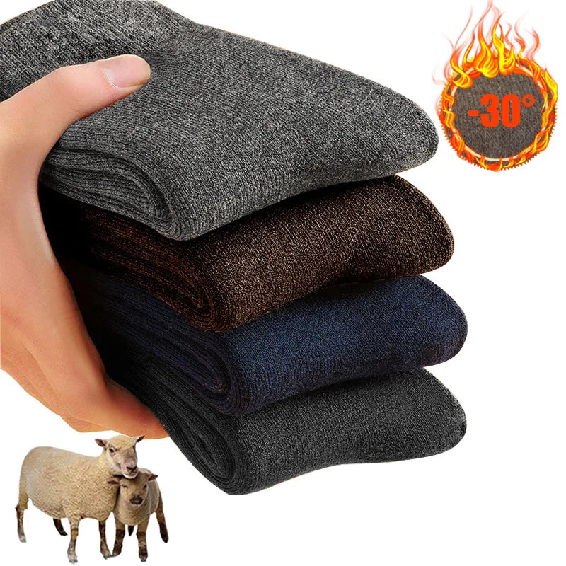 Merino Wool Socks Extra Thick Winter Warm — Black | KIMLUD
